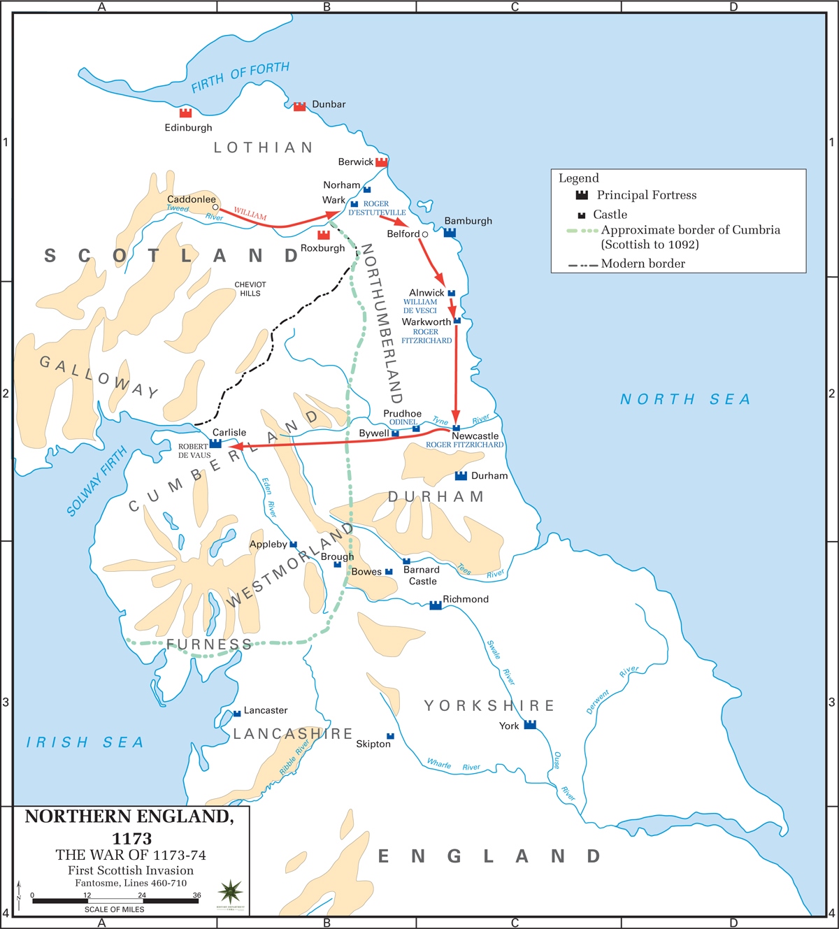 Map of the Anglo-Norman Rebellion 1173-1174: The First Scottish Invasion