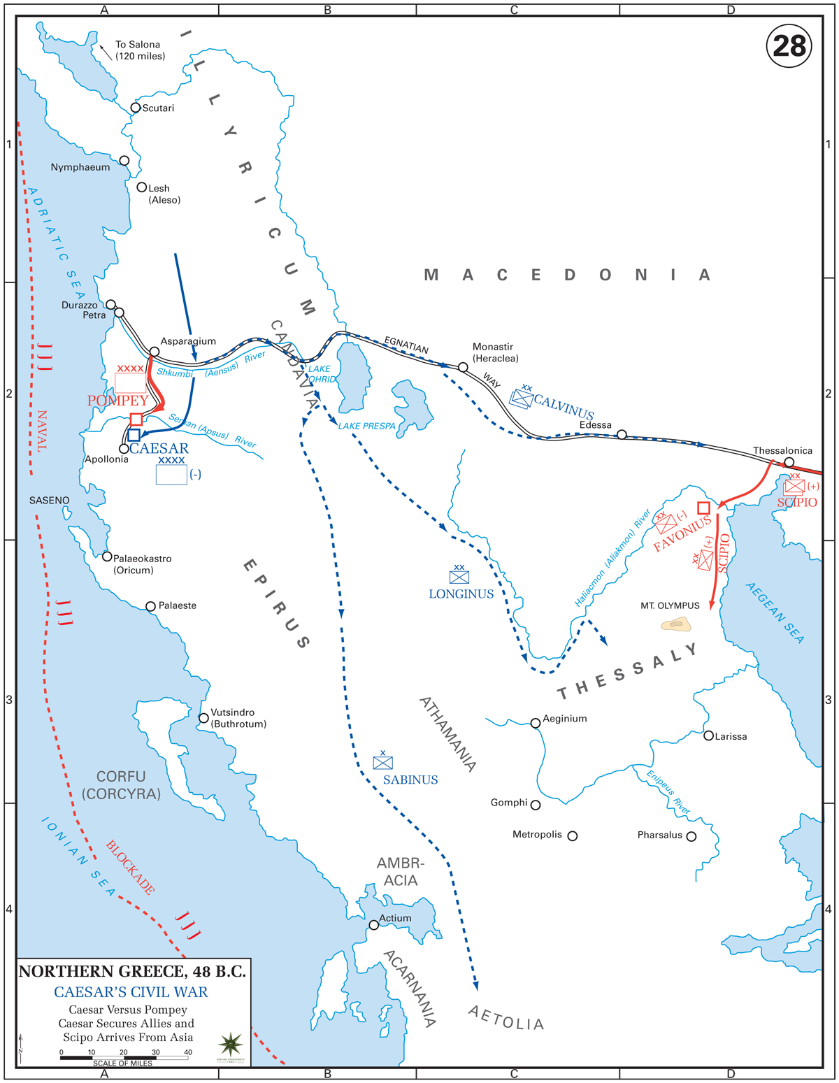 Map of the Roman Civil War: Scipio's Arrival 48 BC