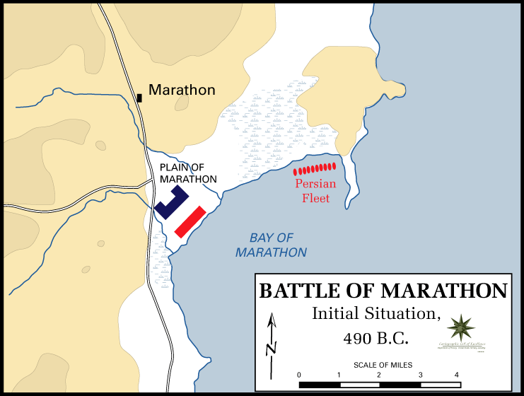 Map of the Battle of Marathon, Initial Situation - September 490 BC