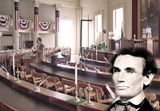 LINCOLN AND THE CHAMBER IN WHICH HE DELIVERED THIS SPEECH - A House Divided 1858