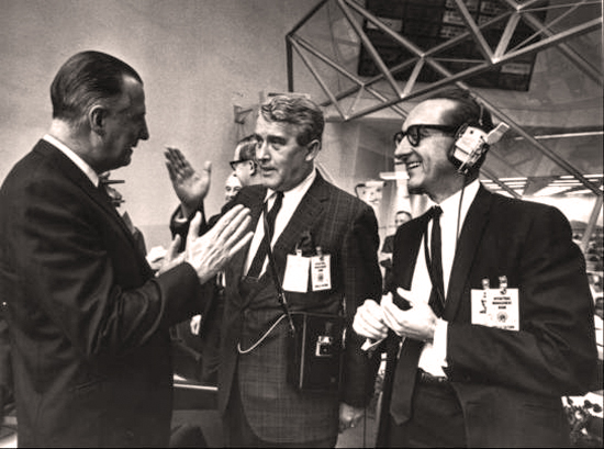Waiting for Apollo 9 lift off: Wernher von Braun, George Mueller and Spiro Agnew at Kennedy Space Center - March 3, 1969