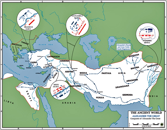 Map of the CONQUESTS OF ALEXANDER THE GREAT