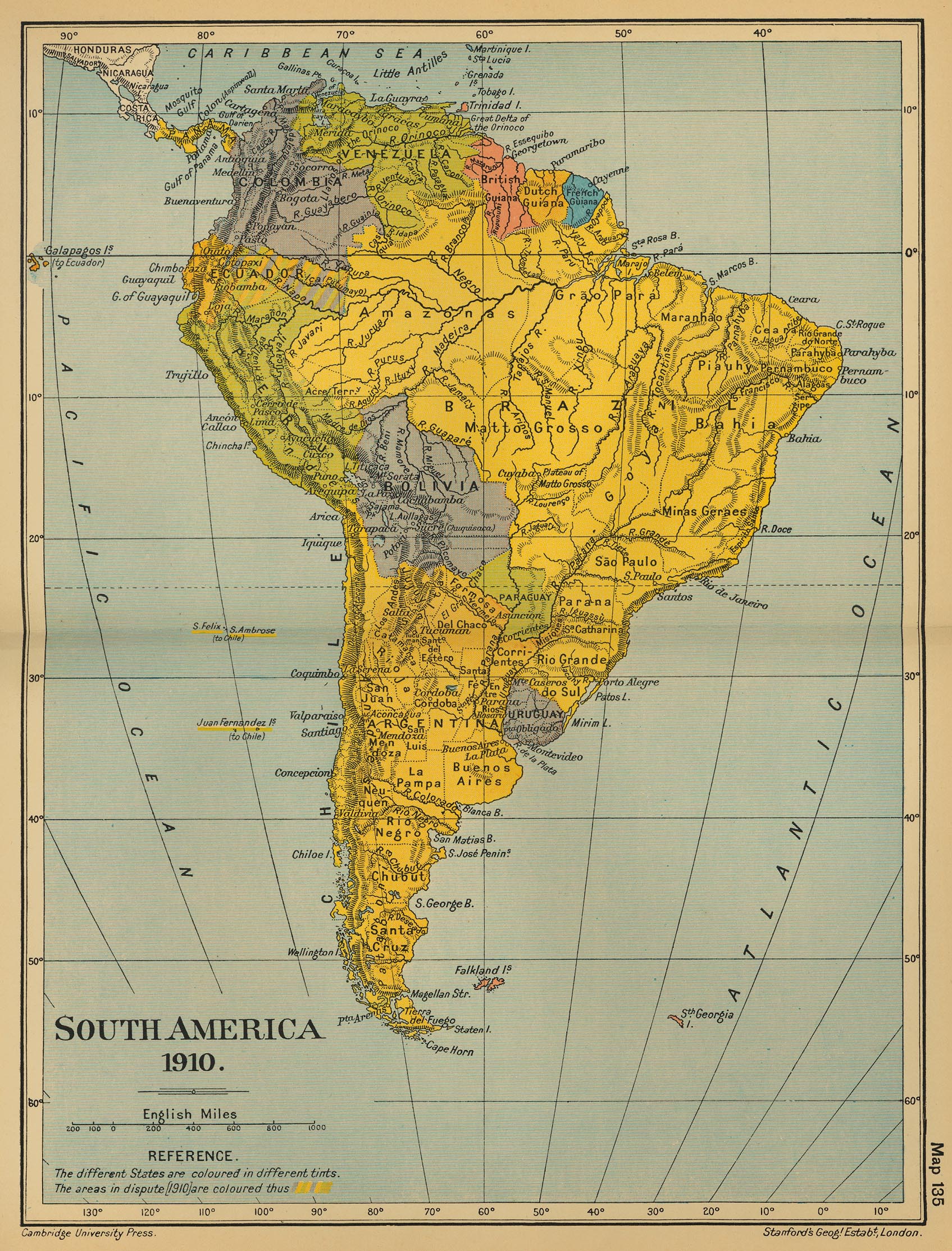 Map of South America 1910