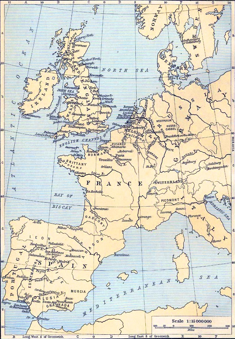 Map of localities in Western Europe connected with American History