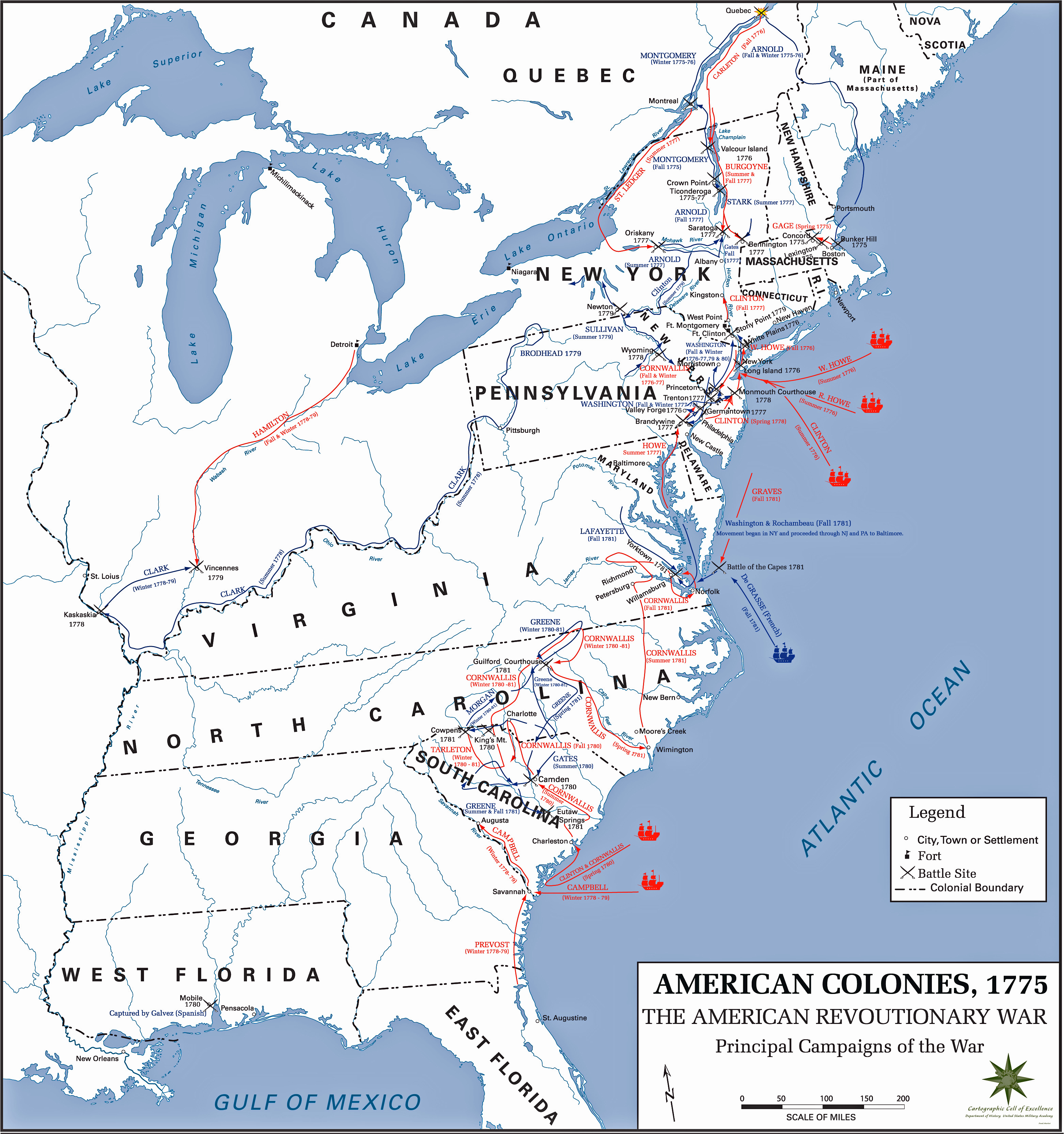 Map of the Principal Campaigns of the American Revolutionary War 1775-1783