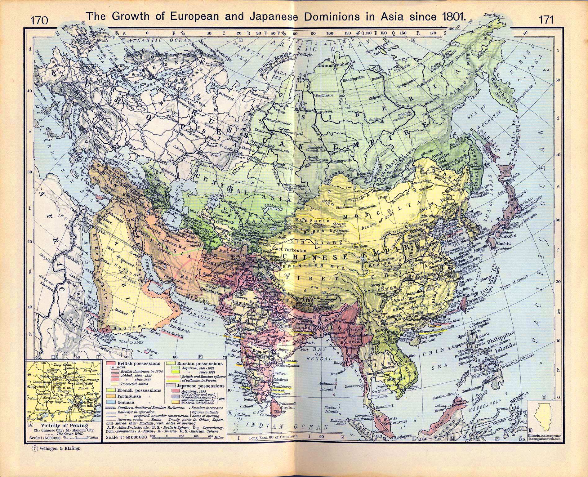 Map of European and Japanese dominions in Asia since 1801