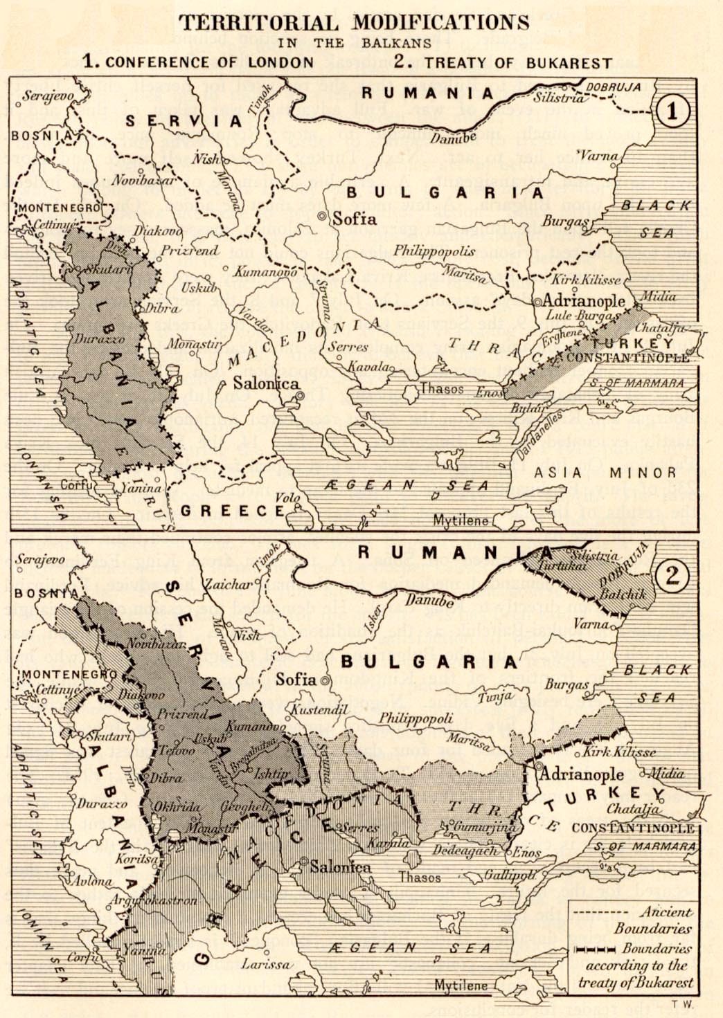 Map of the Balkans 1913 - Conference of London, May 1913, and Treaty of Bukarest, August 1913
