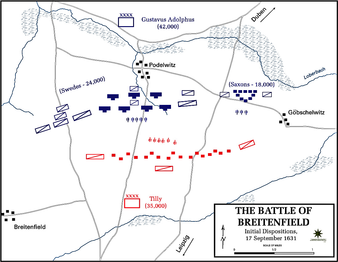 Map of the Battle of Breitenfeld - September 17, 1631 - Initial Dispositions