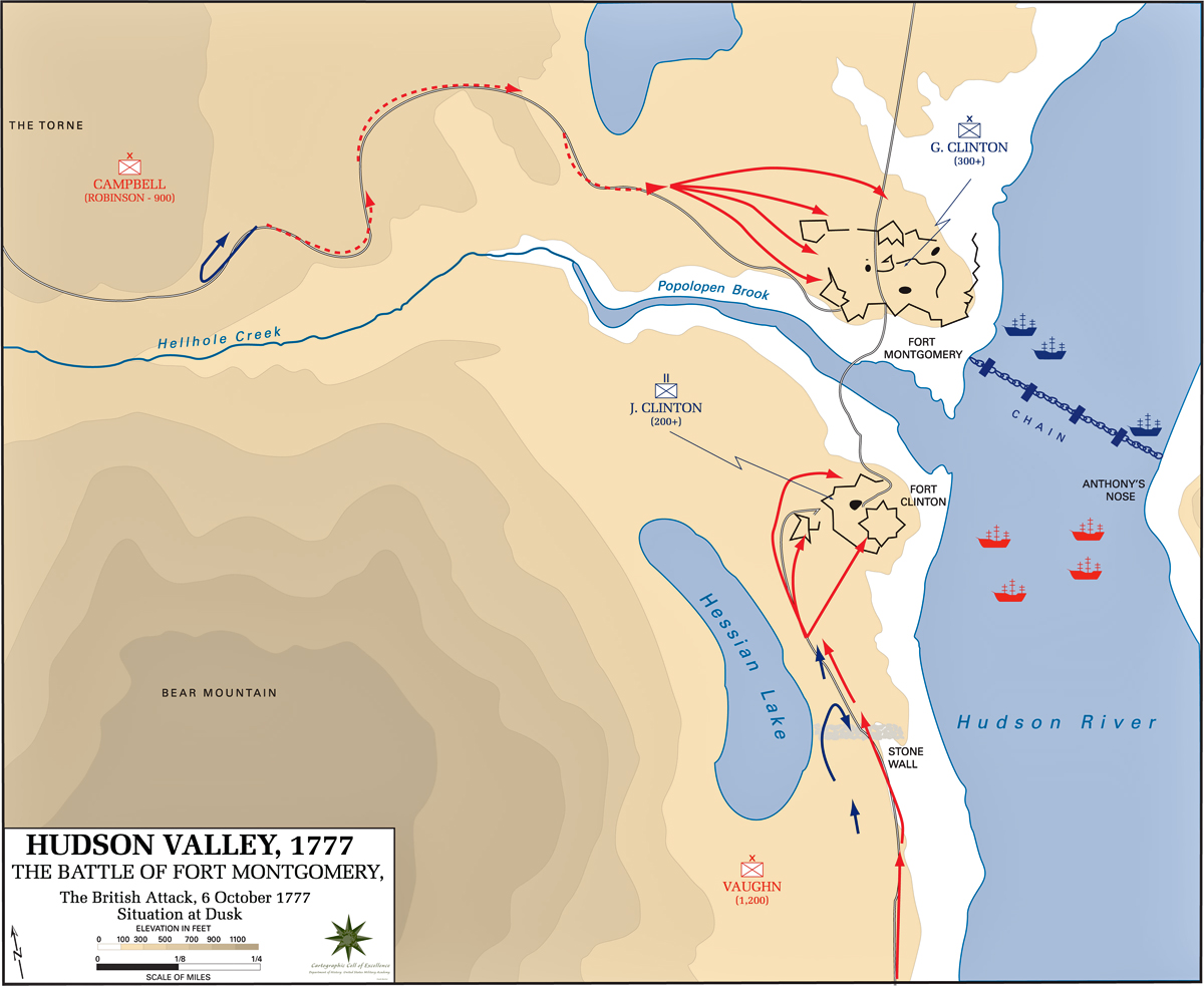 Map of the Battle of Fort Montgomery - October 6, 1777