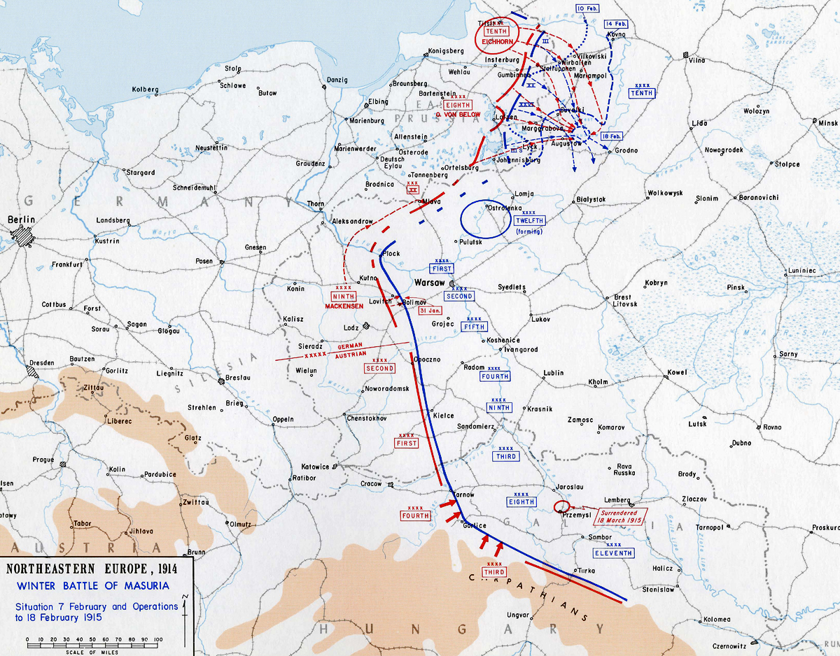 Map of the Battle of the Masurian Lakes - Feb 7-22, 1915