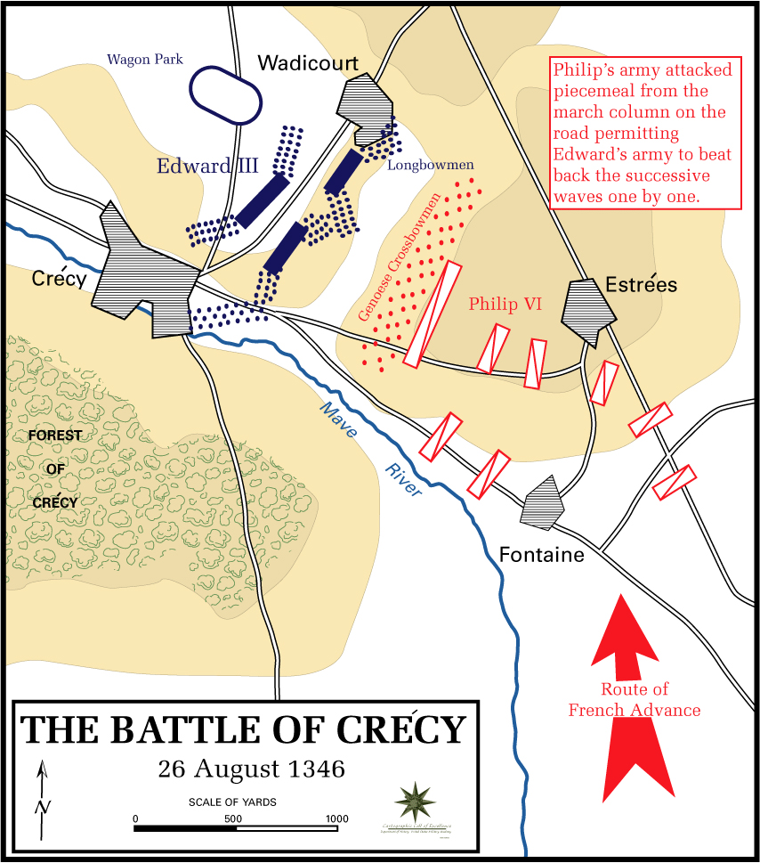 Map of the Battle of Crecy (Battle of Crcy) - August 26, 1346