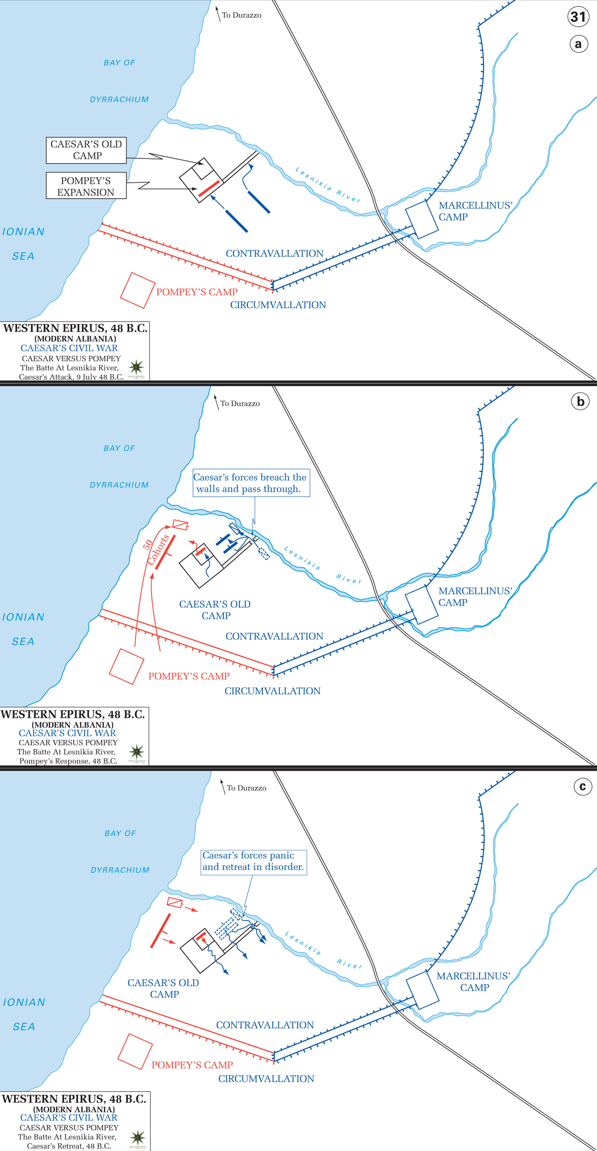 Map of the Battle of Dyrrachium - July 9, 48 BC