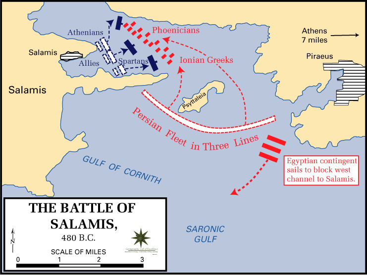 Map of the Battle of Salamis, 480 BC