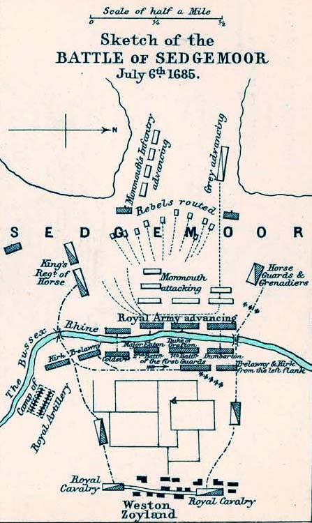 Map of the Battle of Sedgemoor - July 16, 1685 (July 6, Old Style)
