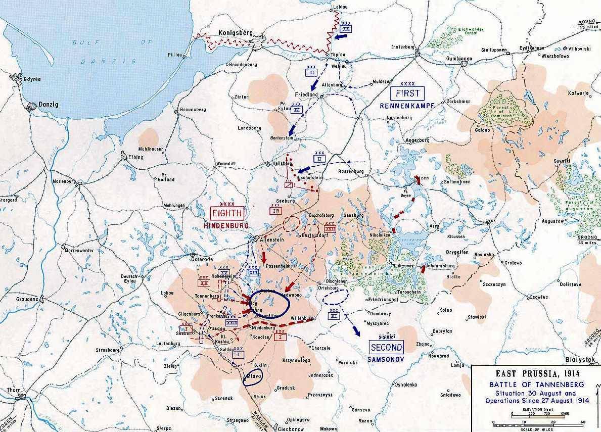 Map of the Battle of Tannenberg - Last Day, 1914