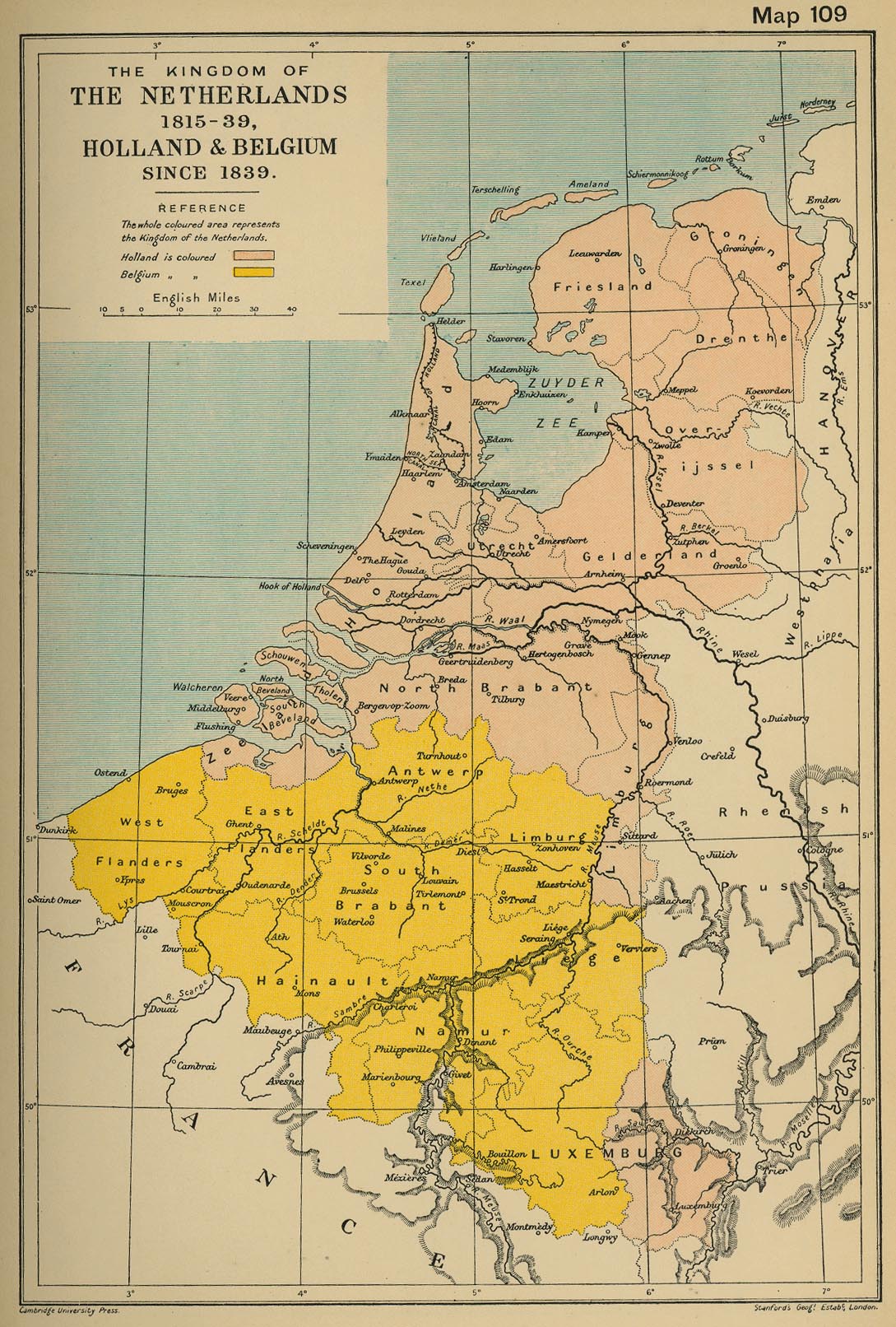 Map of the Netherlands 1815-39, Holland and Belgium since 1839