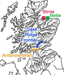 Map Location of Birnie and Bellie, the Gask Ridge Frontier, and the Antonine Wall