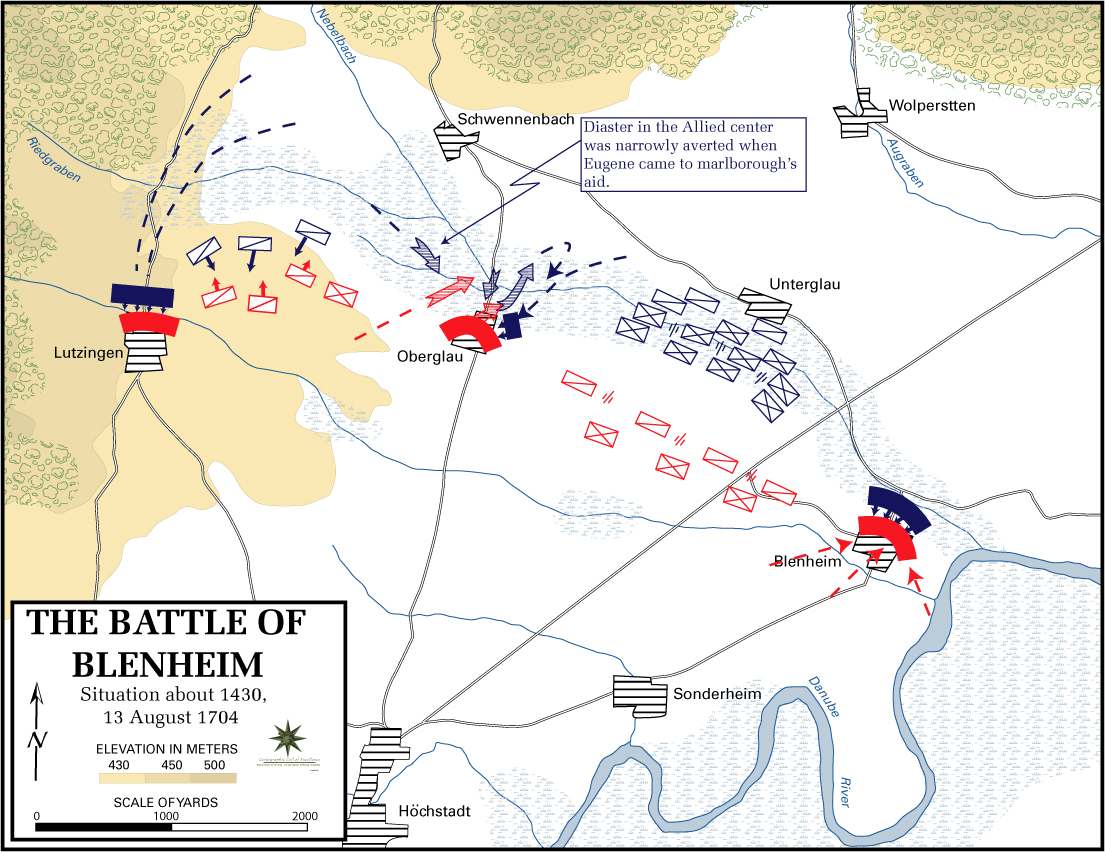 Map of the Battle of Blenheim - August 13, 1704: Situation at 14.30h