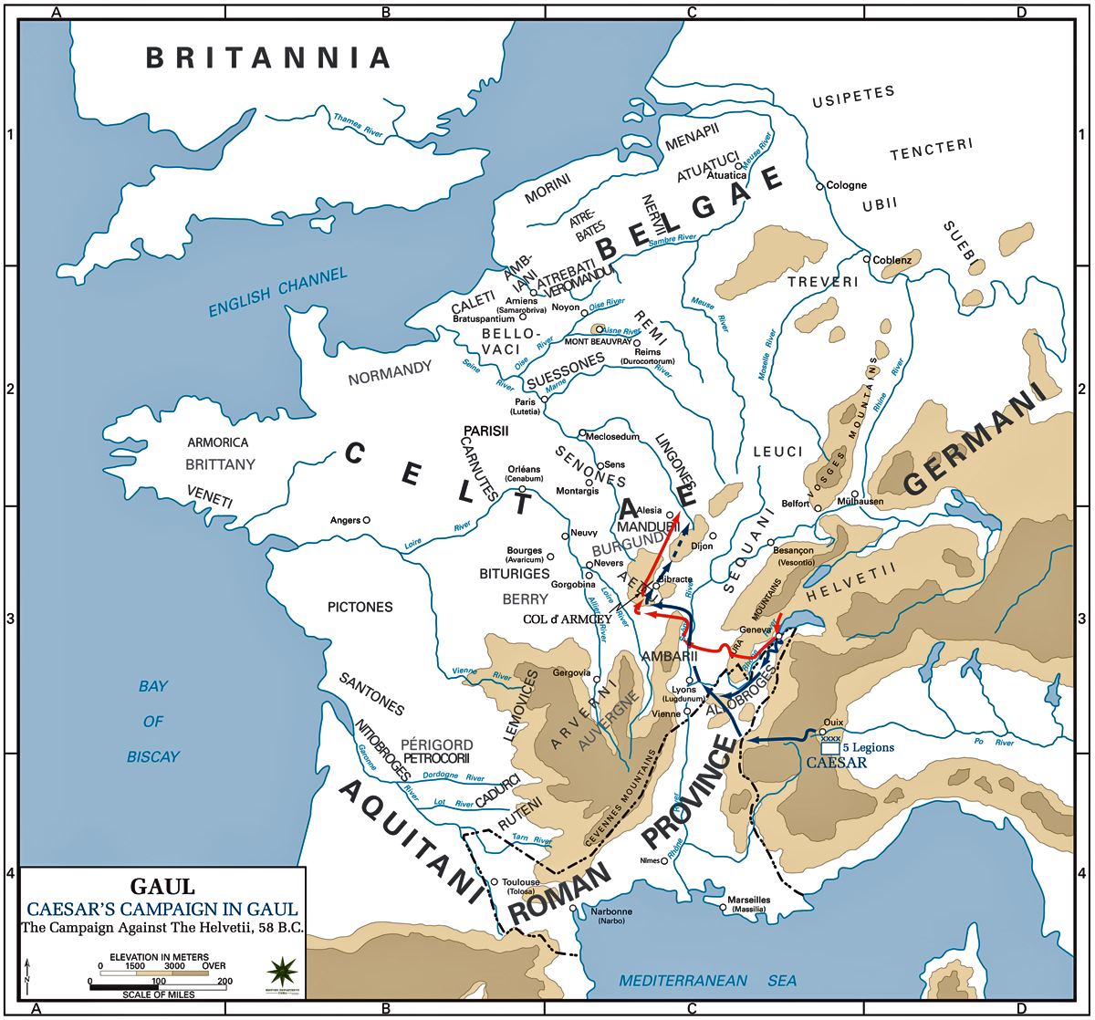 Map of Caesar's Campaign Against the Helvetii, 58 BC