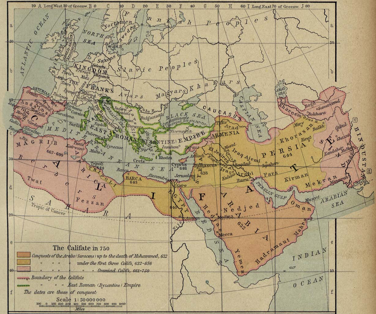 Map of the Califate in 750
