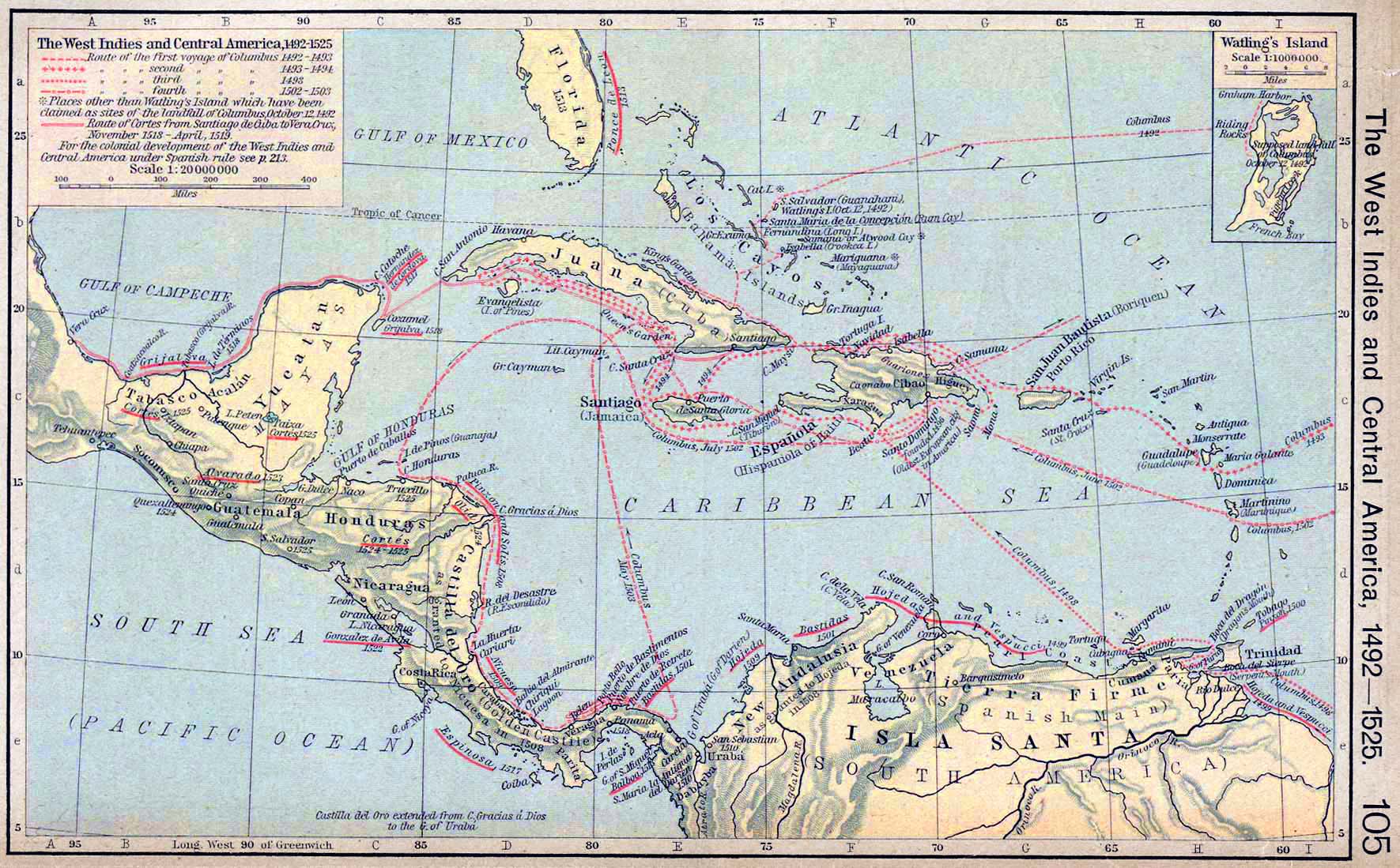 Map of the West Indies and Central America 1492-1525