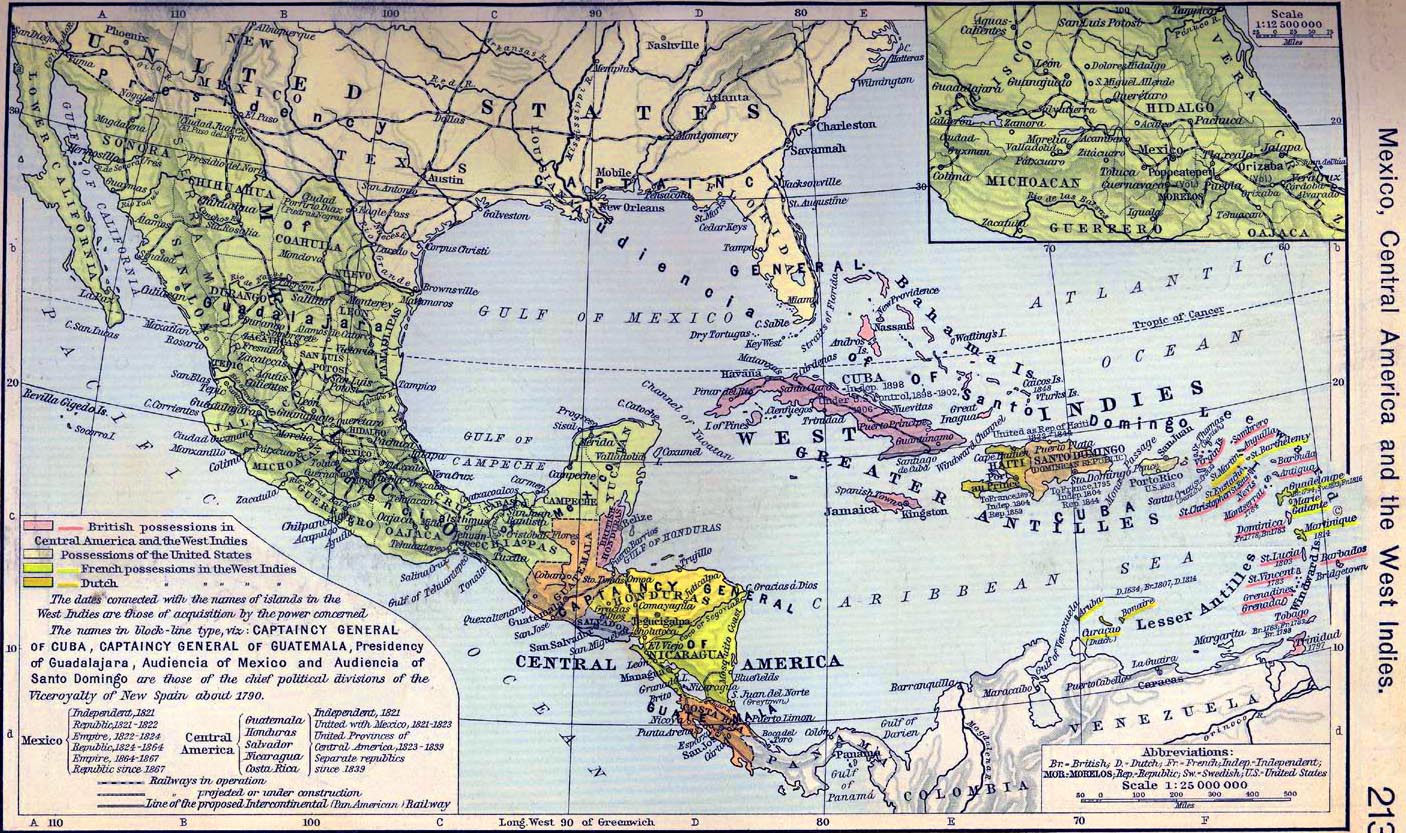Map of Mexico, Central America and the West Indies