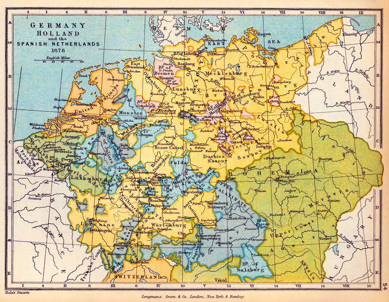 Map of Germany, Holland, and the Spanish Netherlands 1678