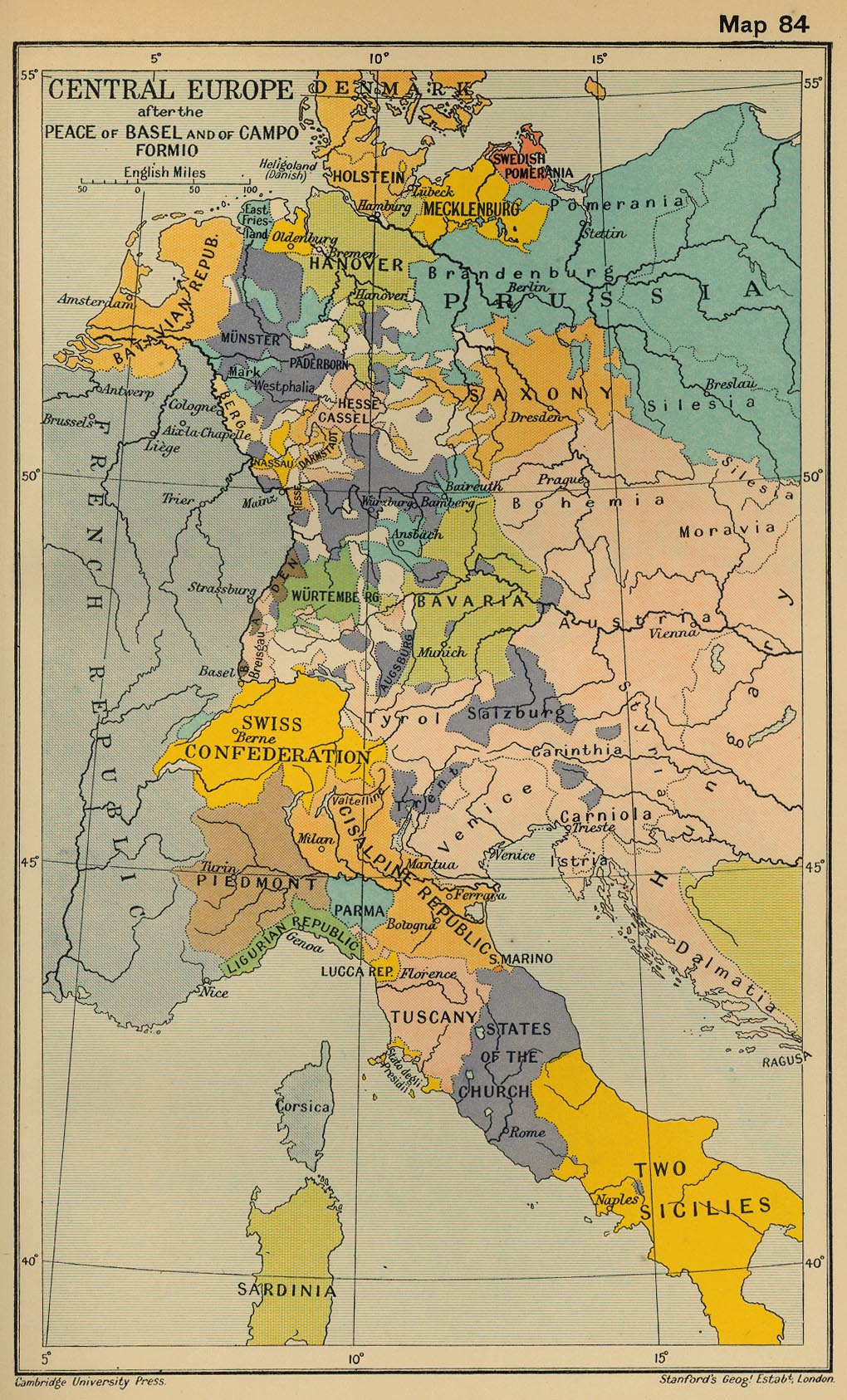 Map of Central Europe after the Peace of Basel and of Campo Formio