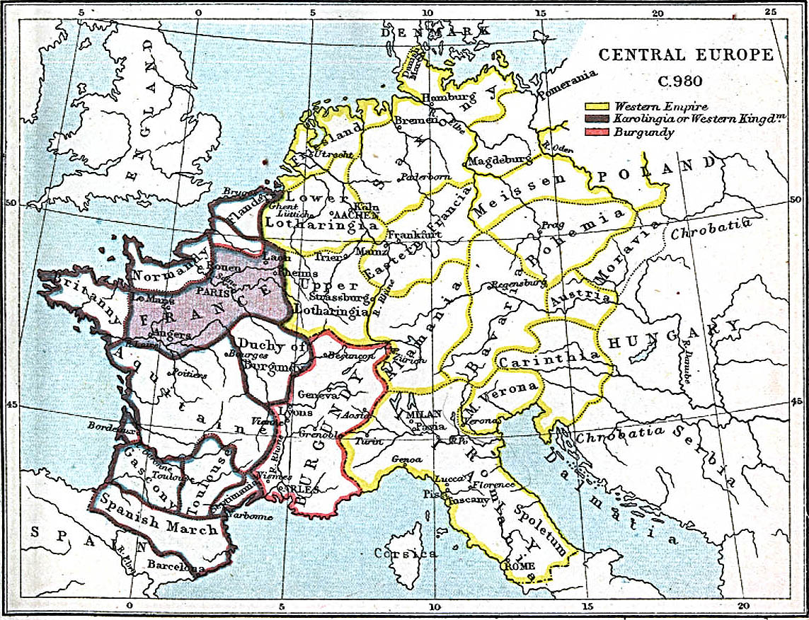 Map of Central Europe in 980