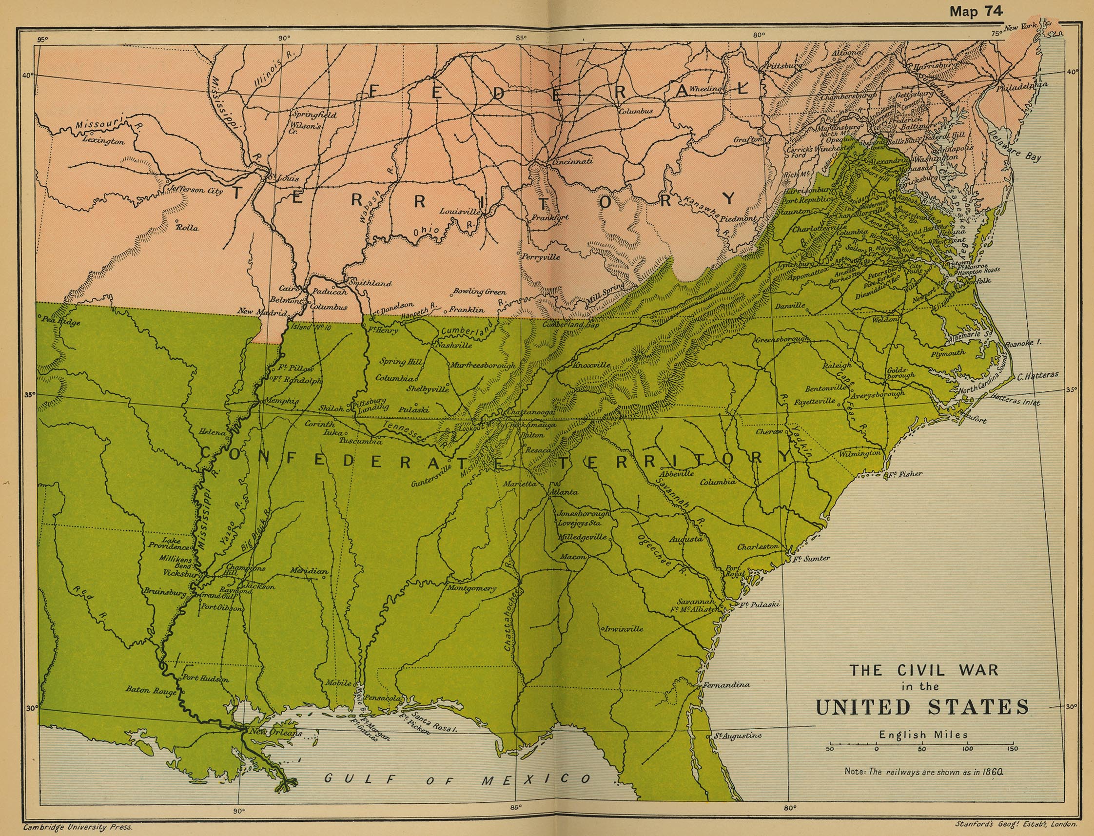 Map of the Civil War in the United States 1861-1865