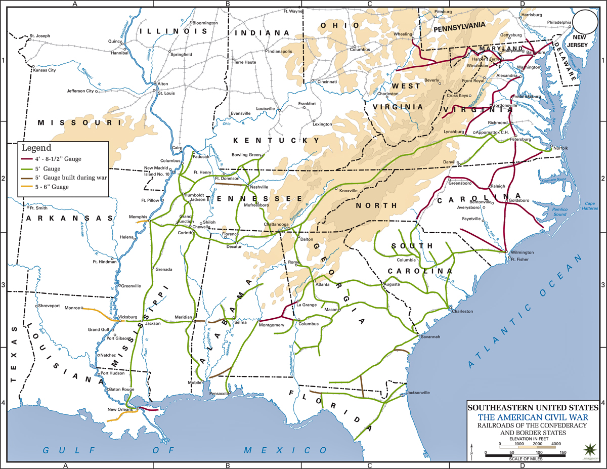 Map of the American Civil War 1861-1865: Railroads
