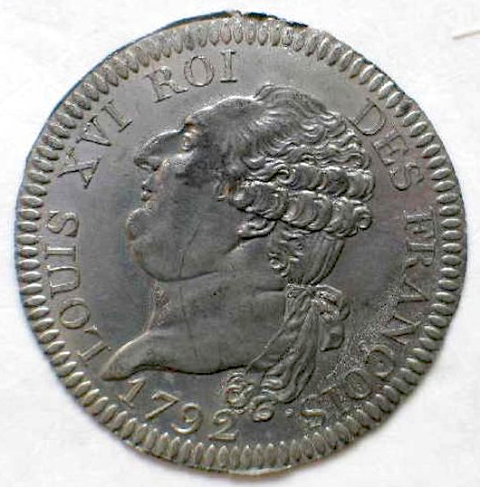 Obverse of a 3 livres coin with Louis XVI sporting a bare neck somewhat invitingly