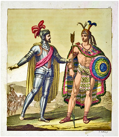CORTES SHOWING MONTEZUMA WHERE HE WANTS HIS AZTECS TO BE, NAMELY GONE