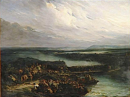 Crossing the Rhine River at Kehl — June 24, 1796. Oil on canvas by Nicolas Toussaint Charlet