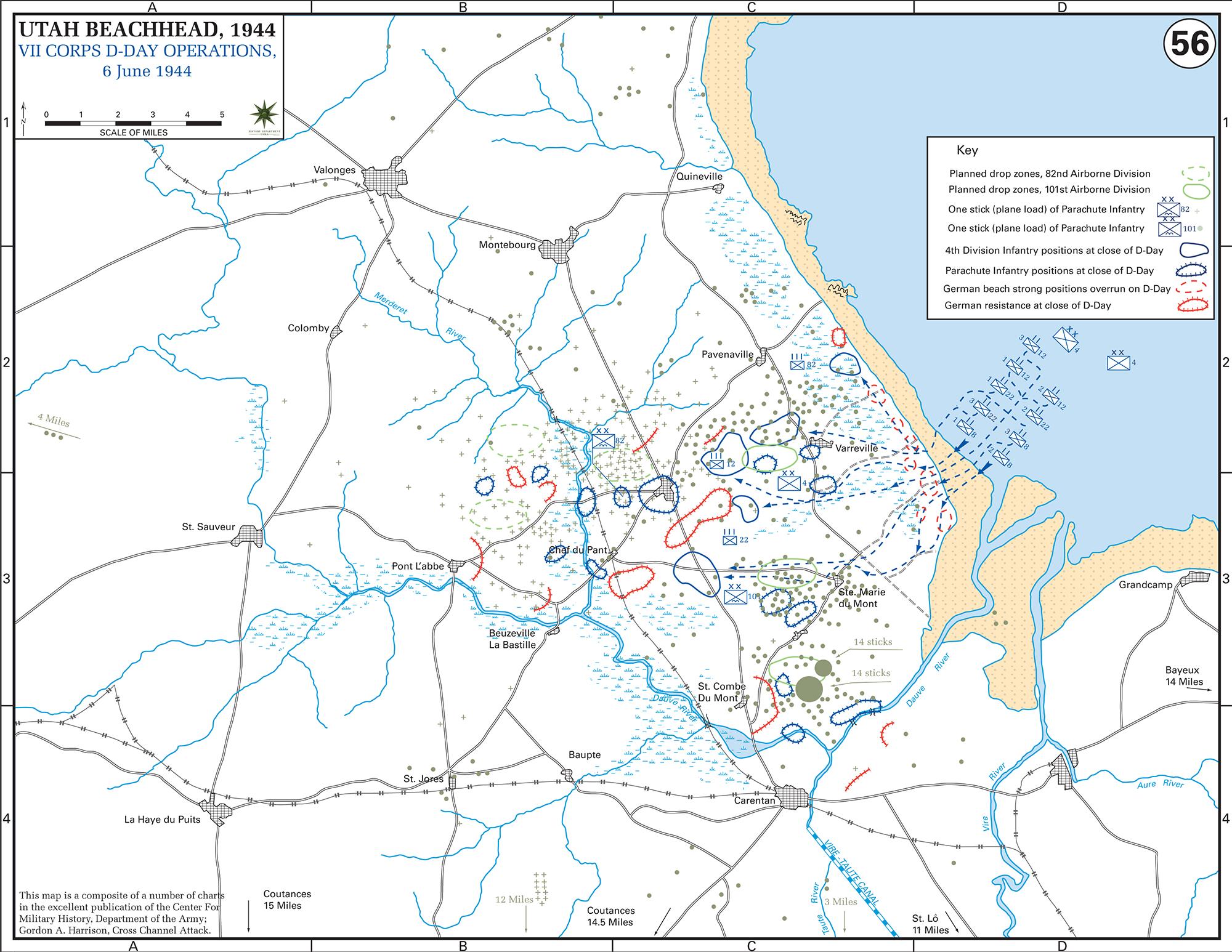 Map of WWII: UTAH Beachhead D-Day June 6, 1944