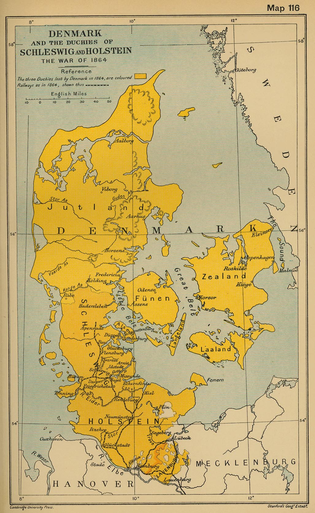 Map of Denmark and the Duchies of Schleswig and Holstein: The War of 1864 (Danish War)