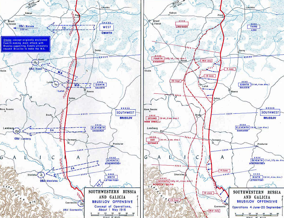 Map of WWI: Eastern Front - May-Sept 1916 - the Brusilov Offensive