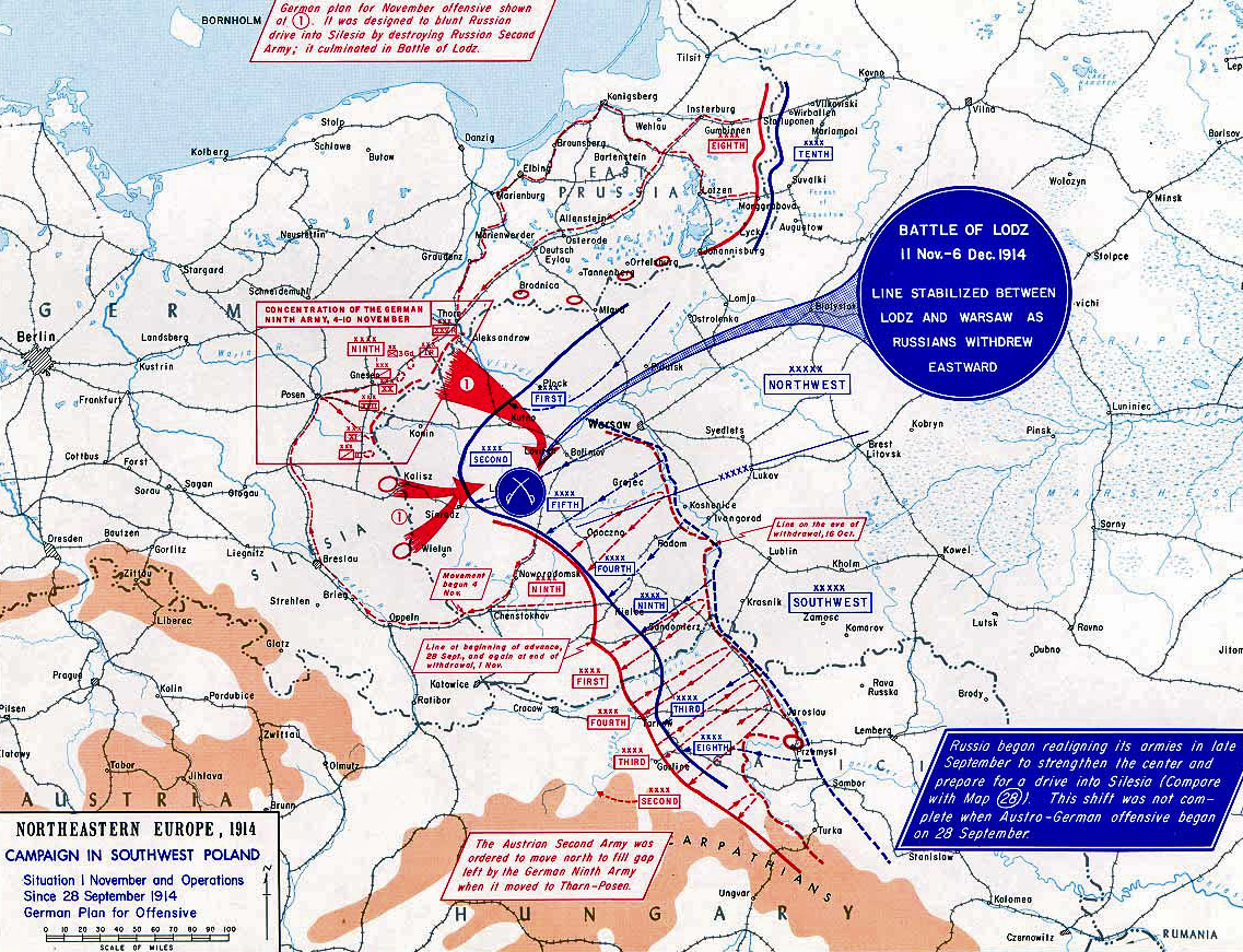 Map of WWI: Eastern Front - Sept 28-Nov 1, 1914: Campaign in Southwest Poland