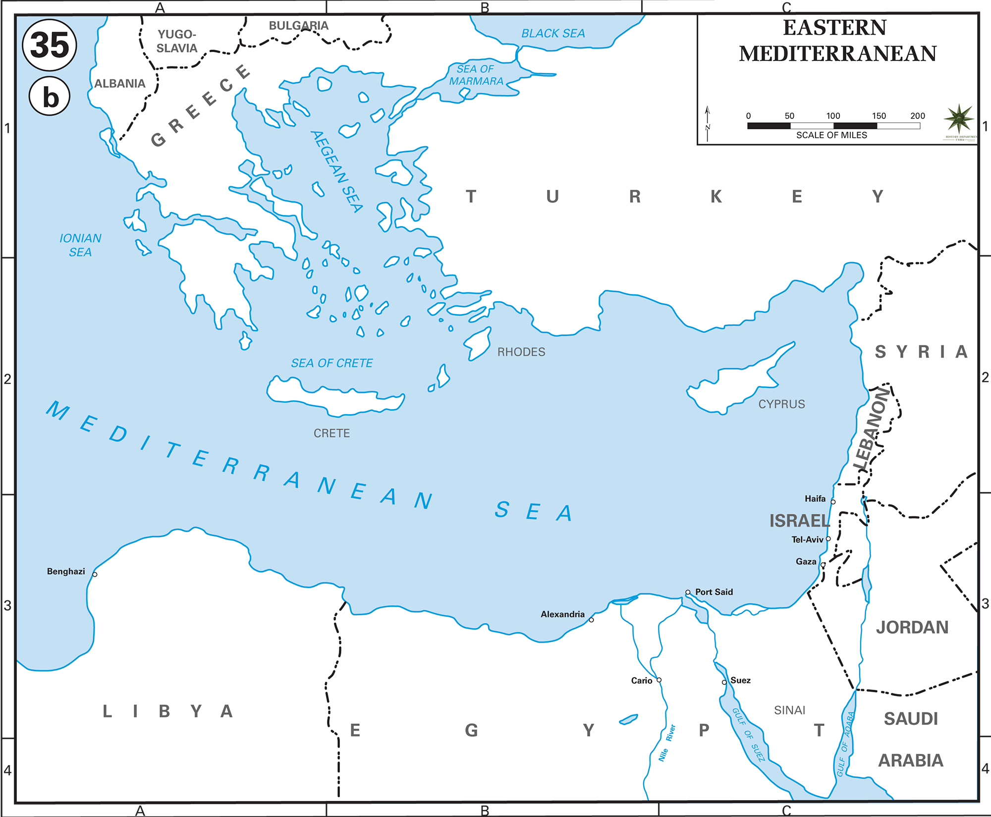 History Map of Eastern Mediterranean Countries. Illustrating: Turkey, Lebanon, Syria, Jordan, Israel, Egypt, Saudi Arabia, Sinai Peninsula, Libya