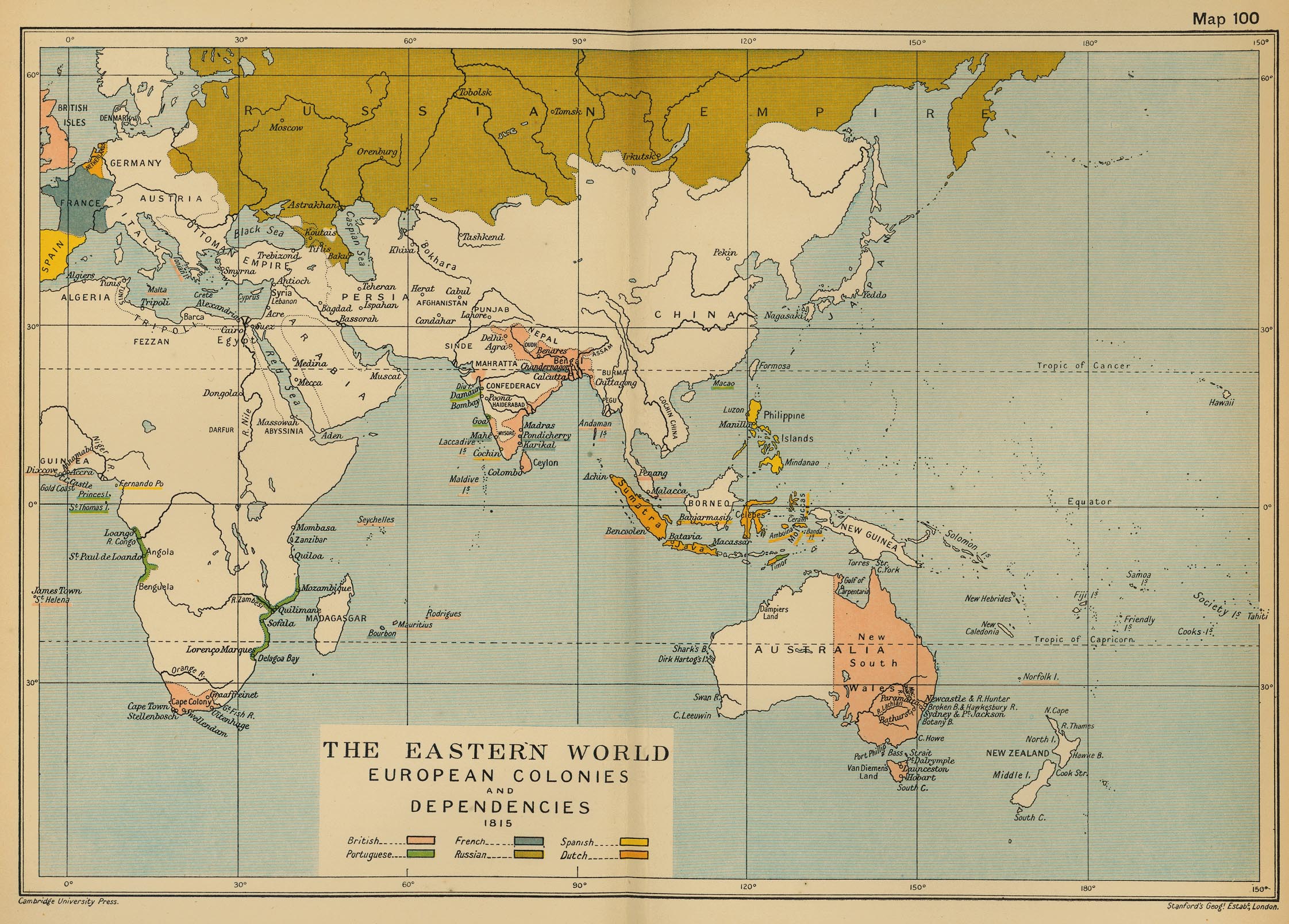 Map of the Eastern World 1815: Colonies and Dependencies