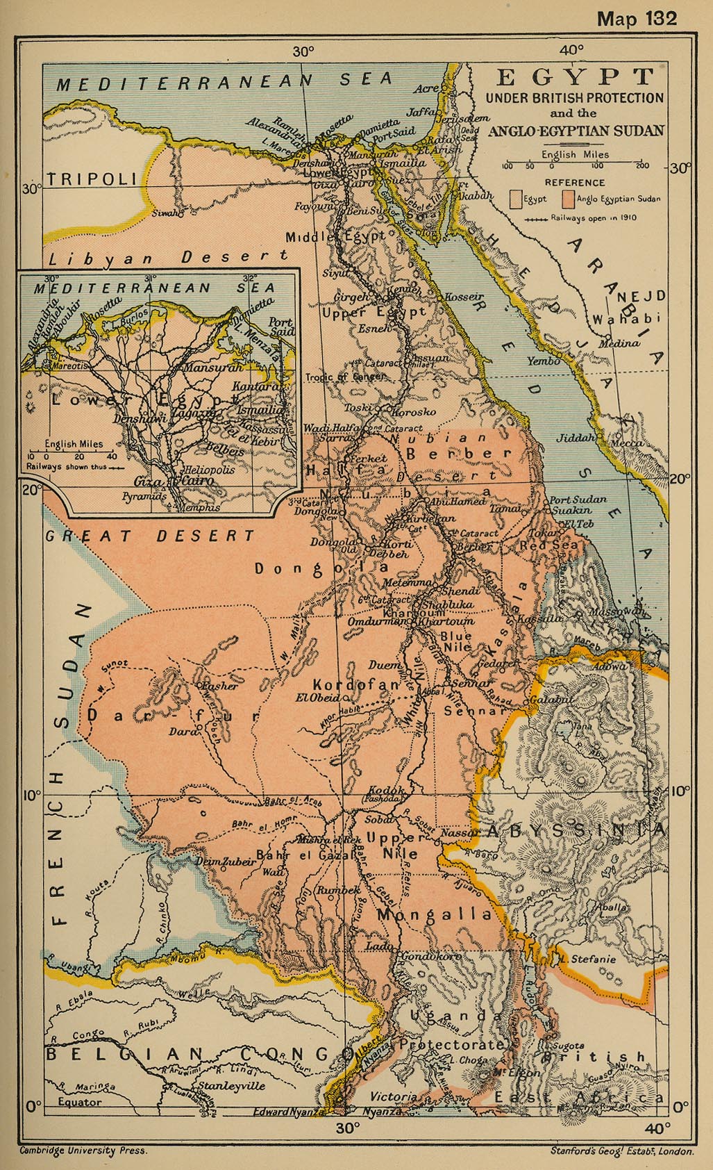Map of Egypt in 1910, Lower Egypt, Sudan