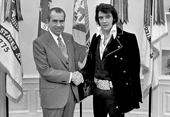 Elvis invited himself to the White House, as kings do, and, on December 21, 1970, he shook Nixon's hand in the Oval Office