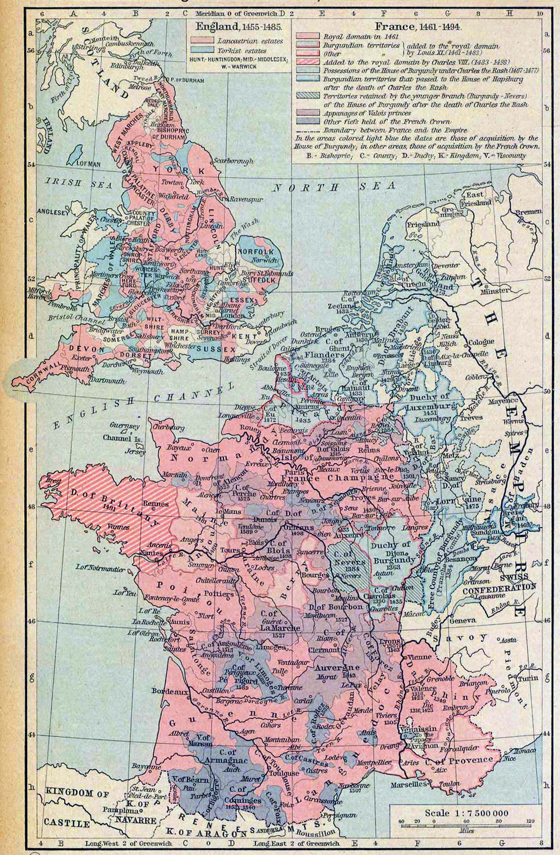 Map of England and France 1455-1494