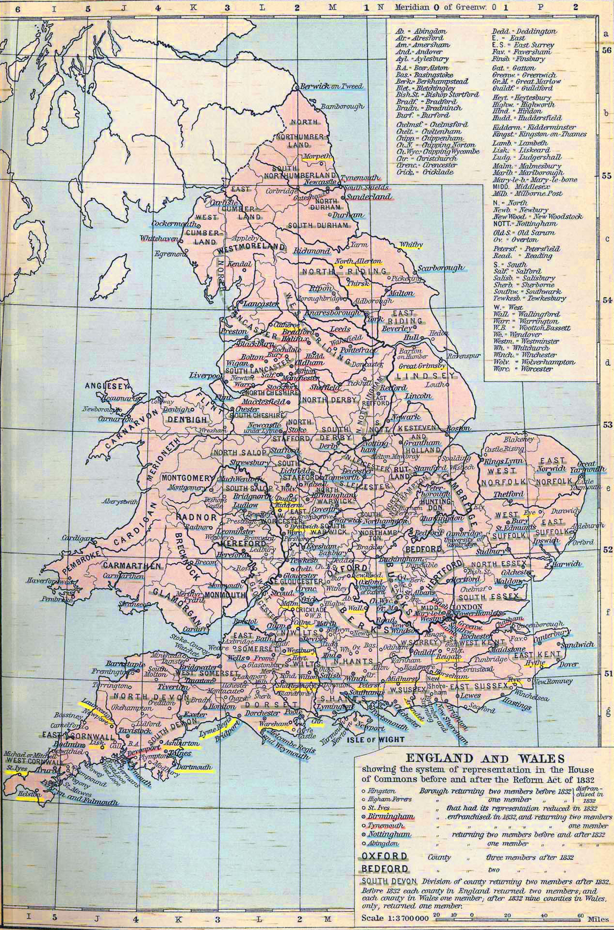 Map of England and Wales in 1832