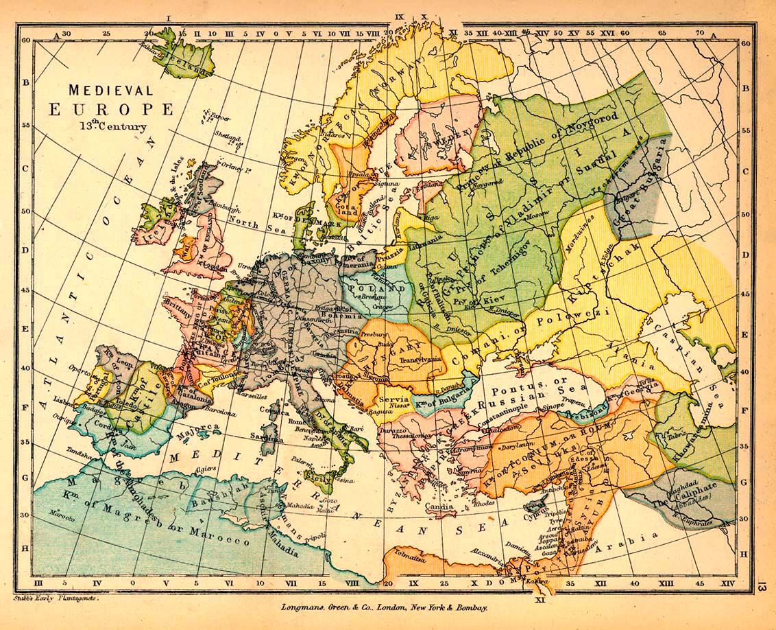 Map of Medieval Europe in the 13th Century
