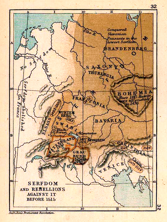 Map of the Serfdom and Rebellions against it before 1515