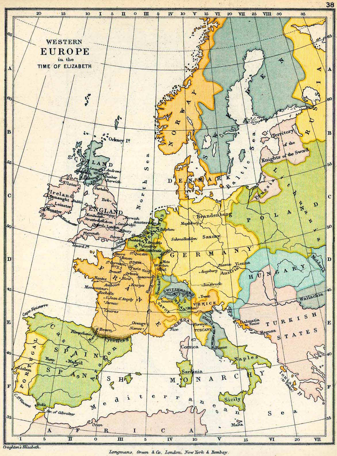 Map of Western Europe in the Time of Elizabeth