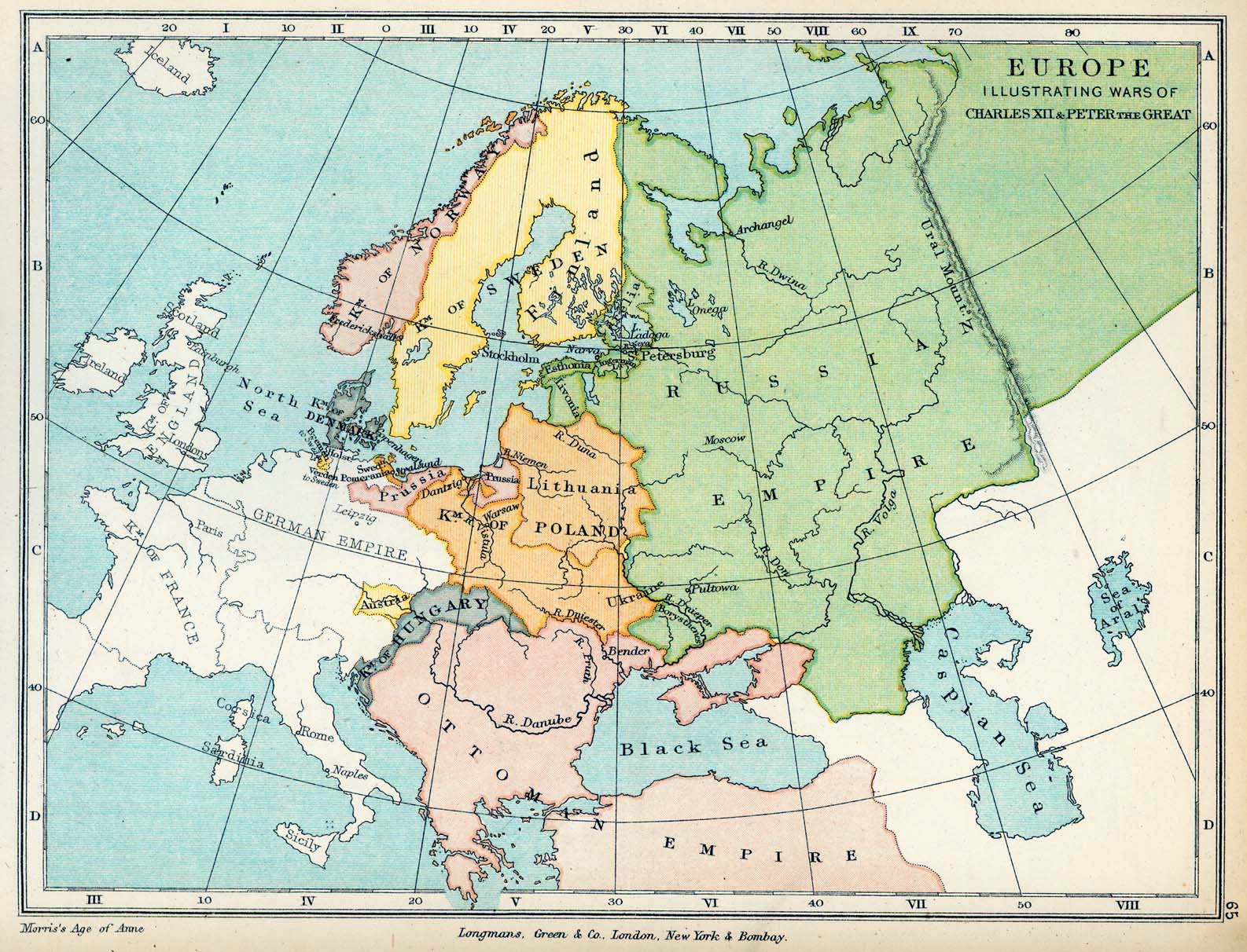 Map of Europe: The Wars of Charles XII and Peter the Great