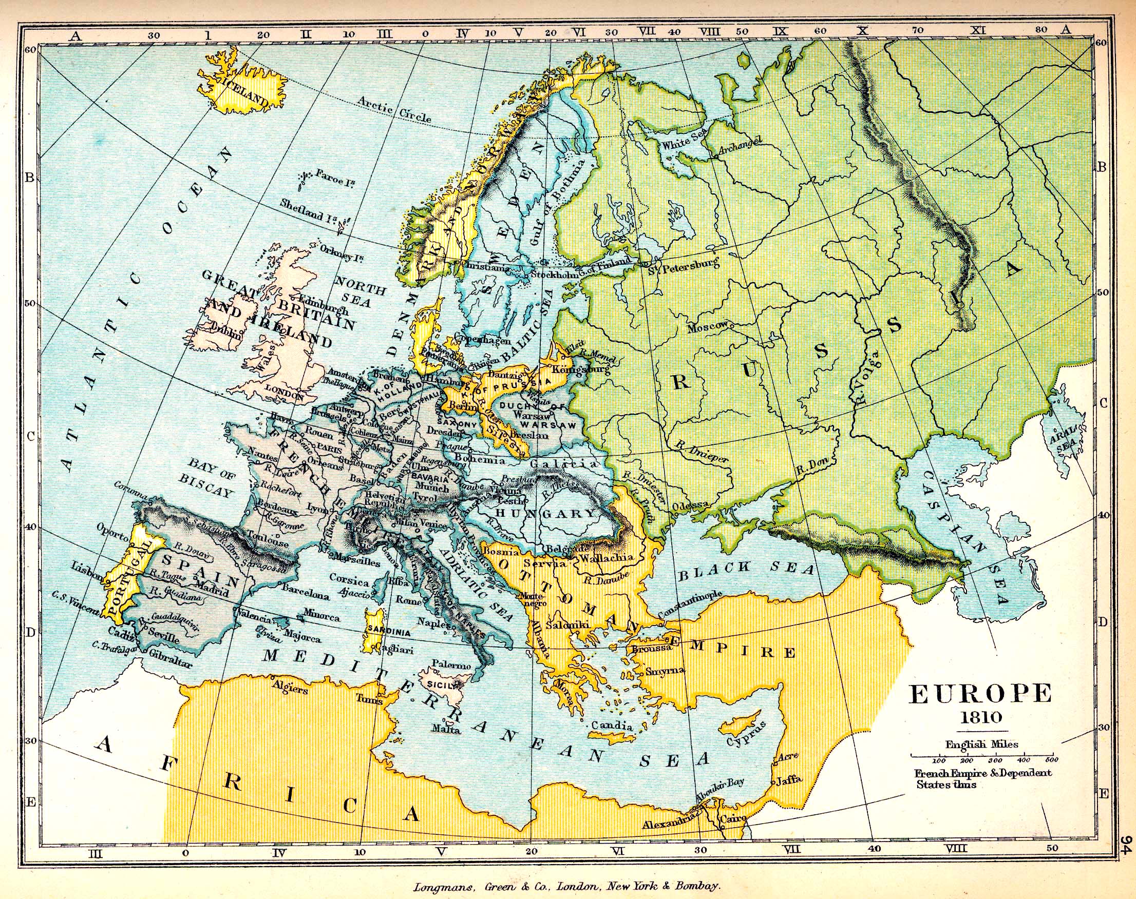 Map of Europe in 1810: The French Empire and dependent States