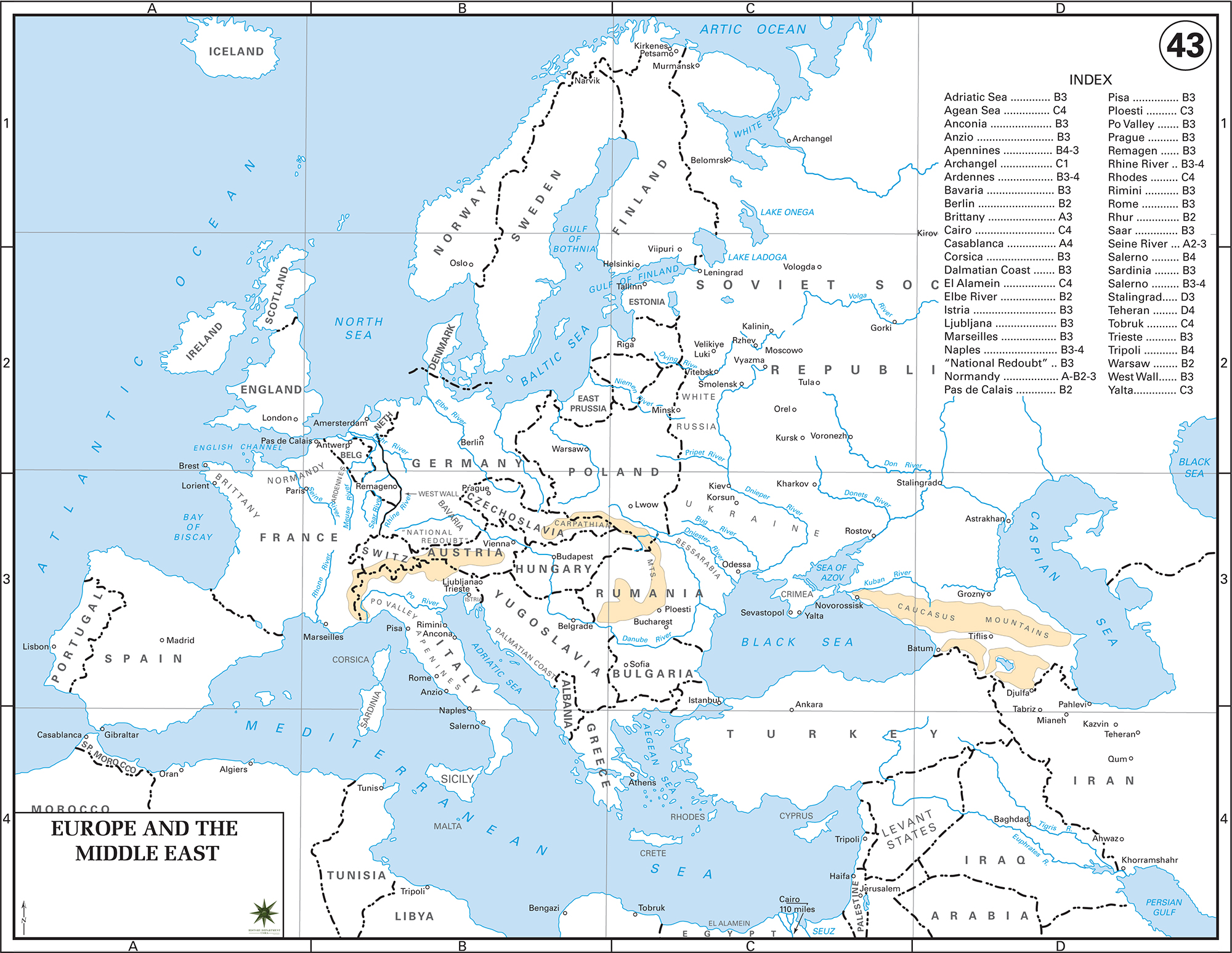 Map of Europe and the Middle East 1943